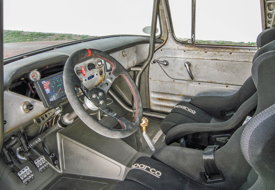 view of 1956 Chevy 3100 seats and steering wheel