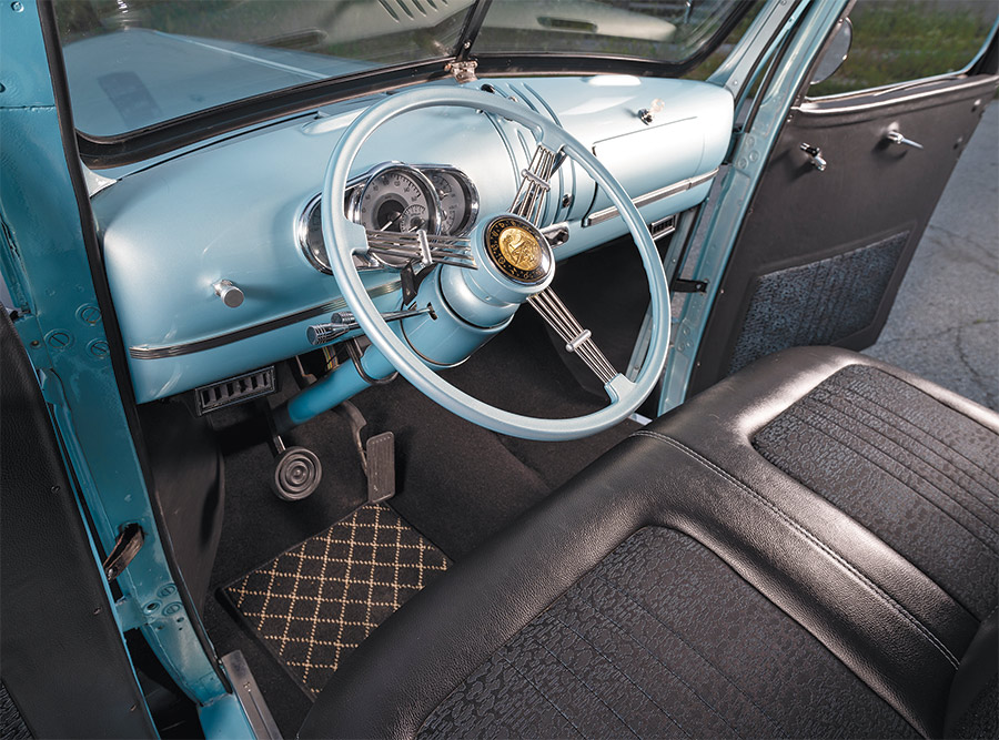 view of 1946 GMC CC-Series steering wheel and seats