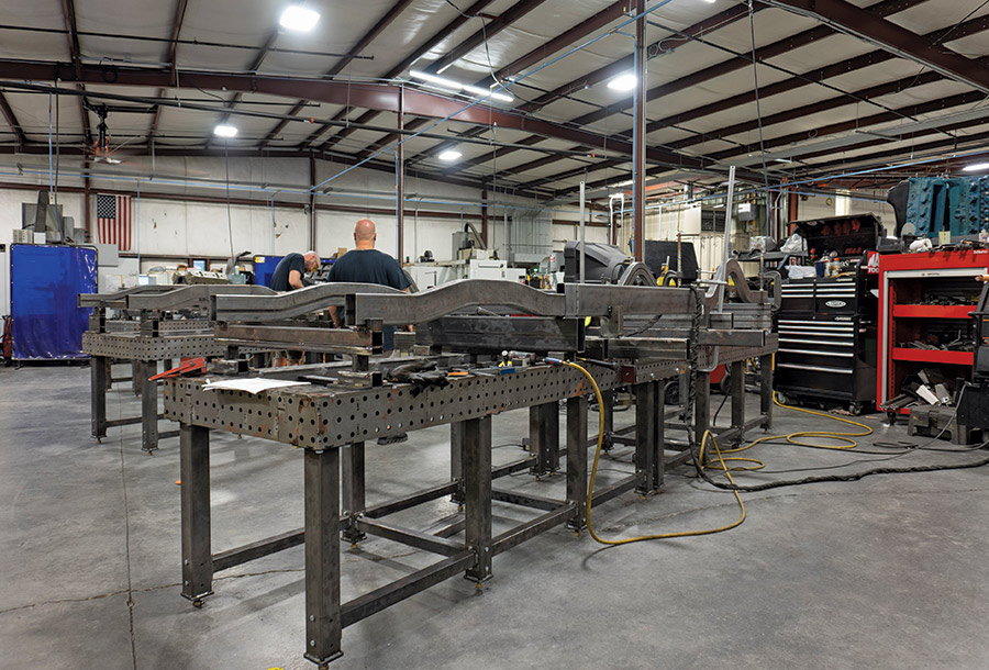 Scott’s multiple chassis jigs in its 20,000-square-foot facility