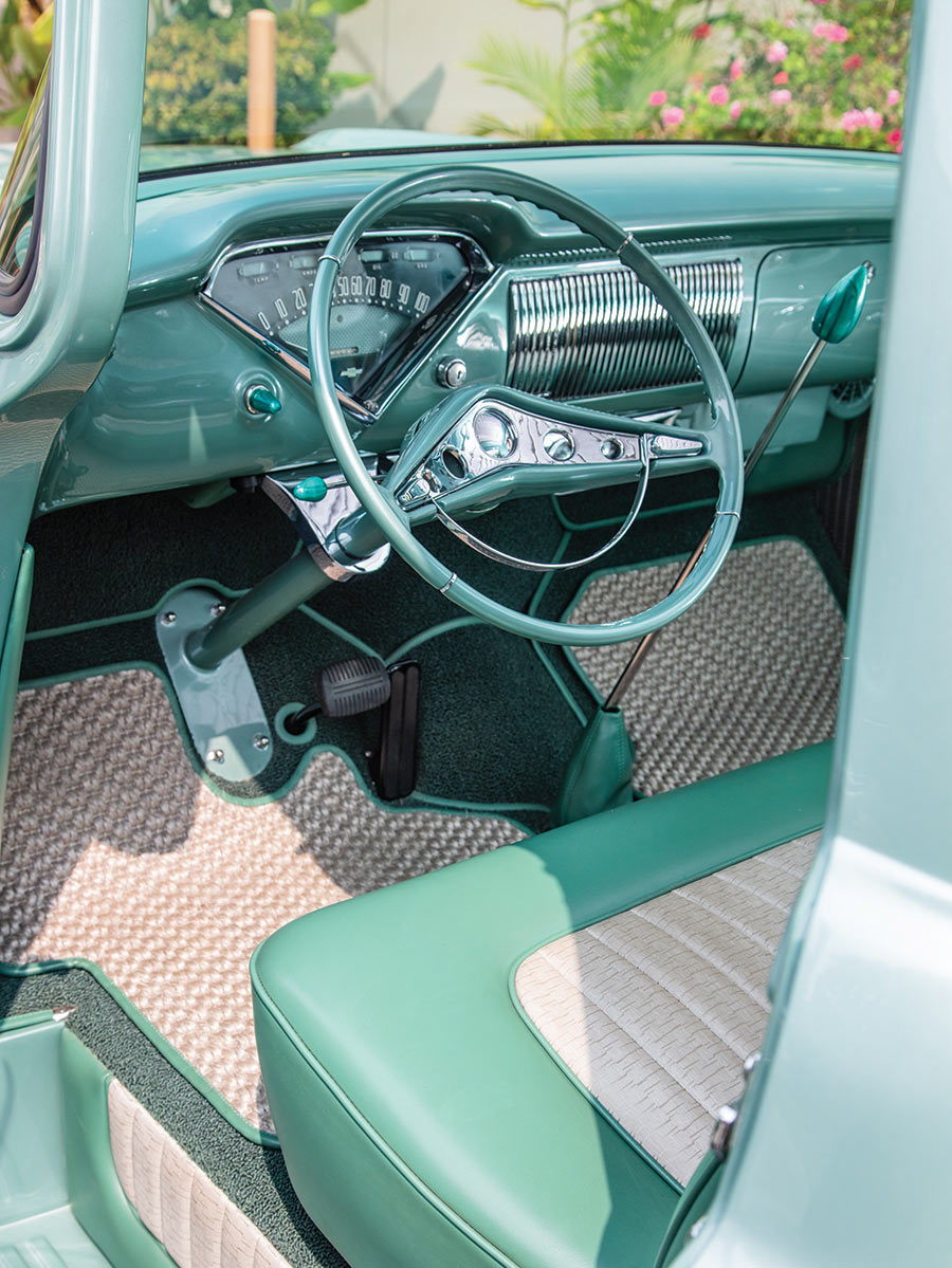 interior view of 1959 Chevy Apache steering wheel