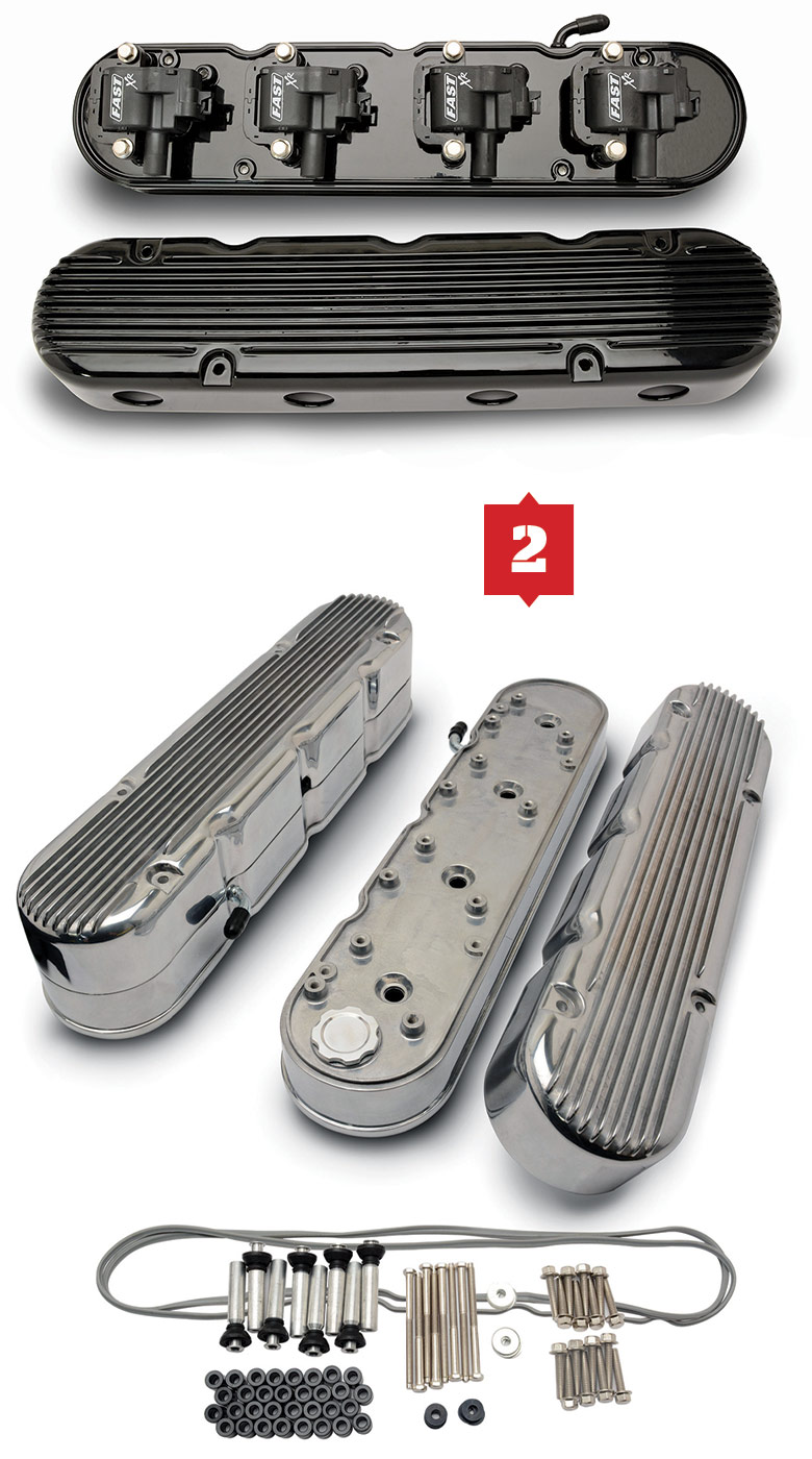 Two sets of Eddie Motorsports' new retro LS valve covers in black and silver