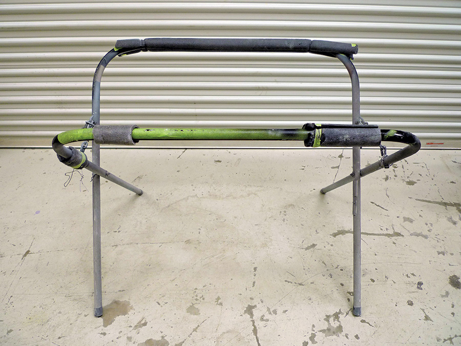 a fleet of portable work stands within reach in the workshop