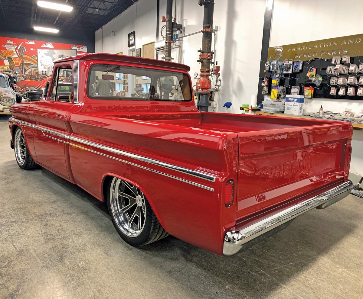 rear of a red chevy truck