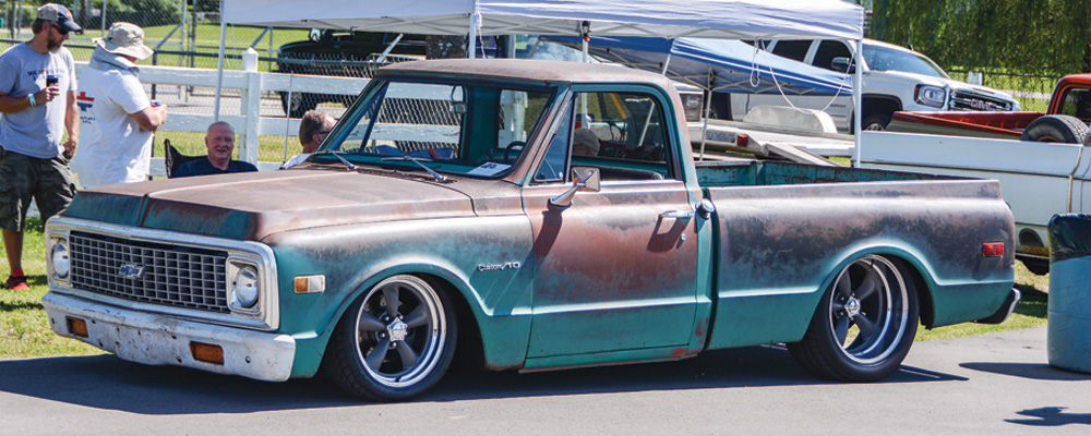 Slightly rusted turquoise Chevy truck