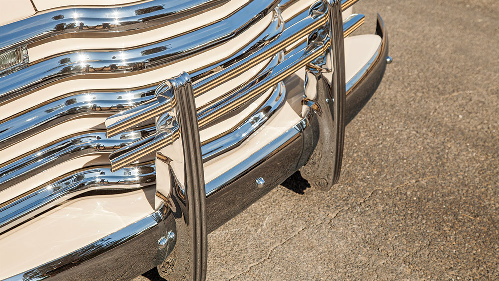 Front grill of Robert Gallery’s 1949 Chevy Suburban