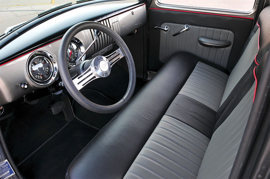1954 Chevy 3100 interior view of seats and steering wheel