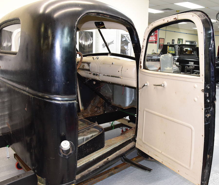 17: Back together and better than ever, the door now features fresh glass combined with new inner and outer rubber window wipers, lower glass setting channels, flexible cloth-covered window channel, and window stop bumpers all from Chevs of the 40’s