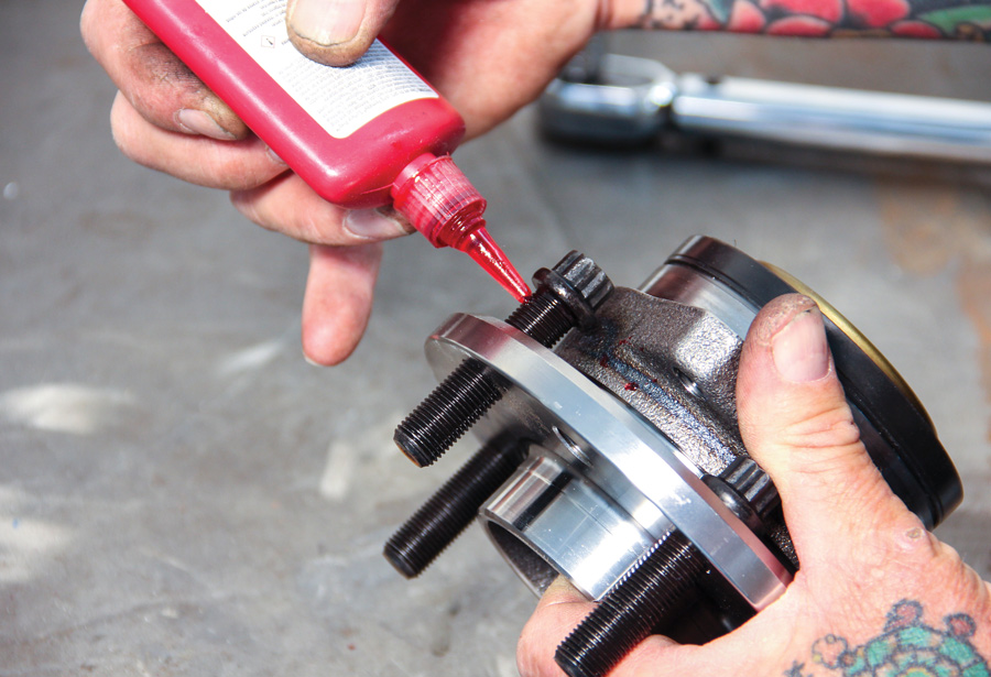 installing the supplied 1/2-inch (red Loctite coated) wheel studs in CPP’s high-performance sealed-bearing hub 
