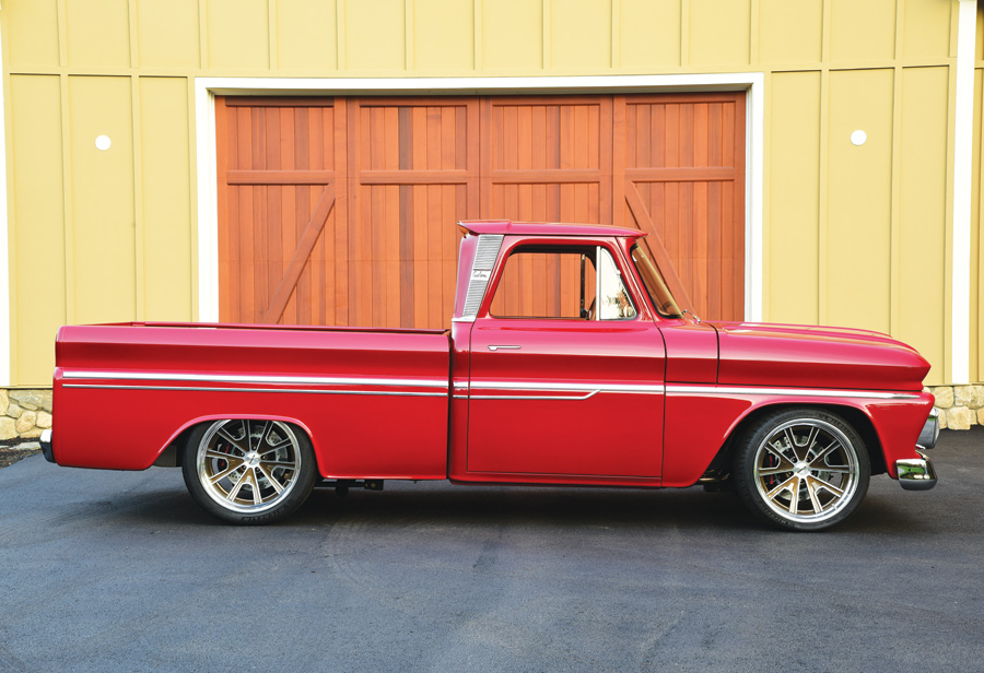 1965 Chevy C10 side profile view of tires and door panels