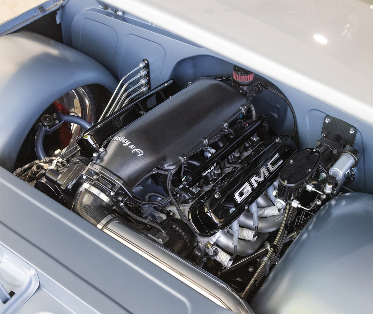 Grey 1968 GMC Engine closeup