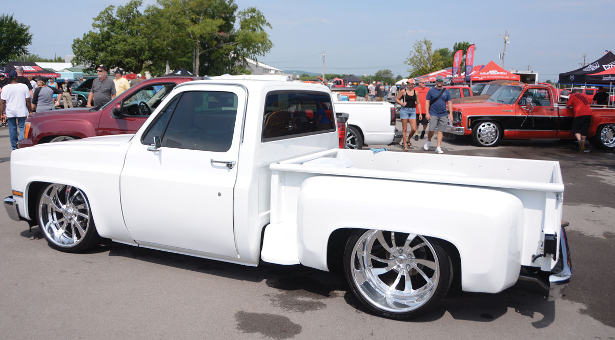 White Chevy truck back side view