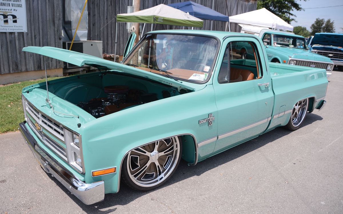 Mint Chevy truck with open hood
