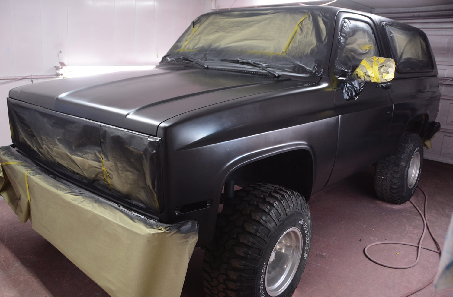 front view of the Blazer with two coats of flat black paint