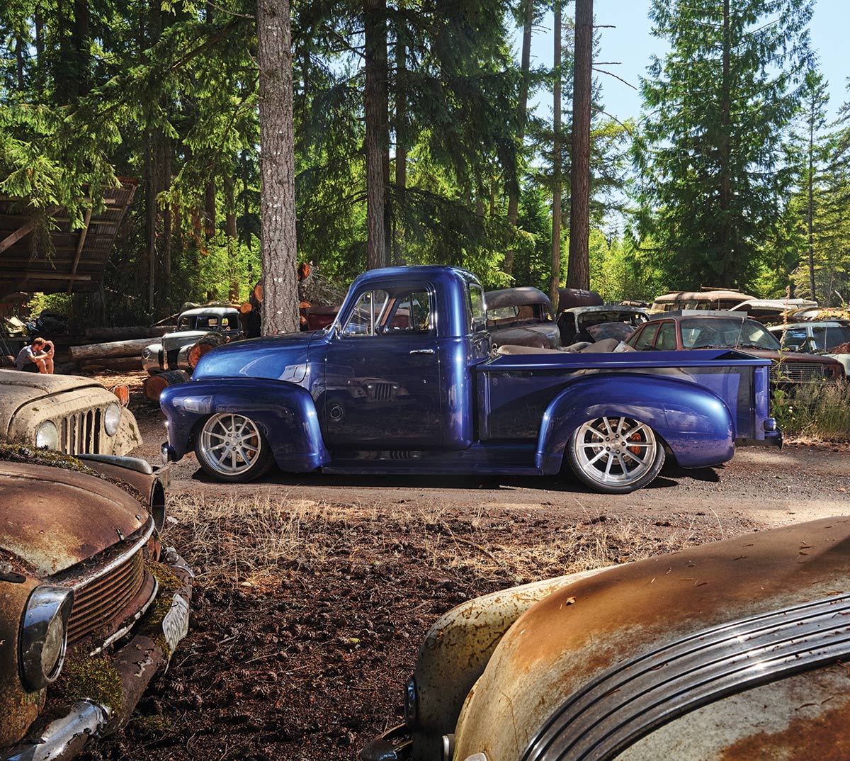 '54 Chevy 3100 side profile in the woods