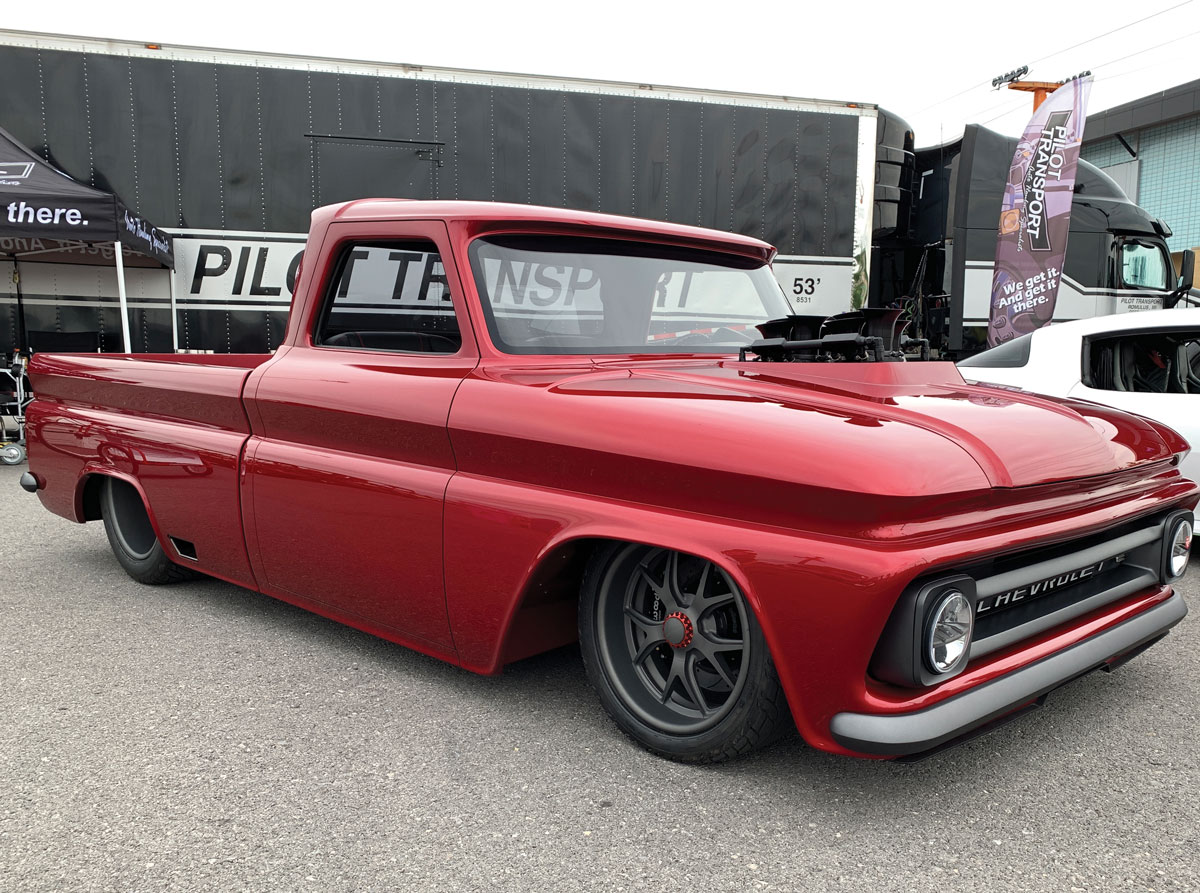 Lowered red truck