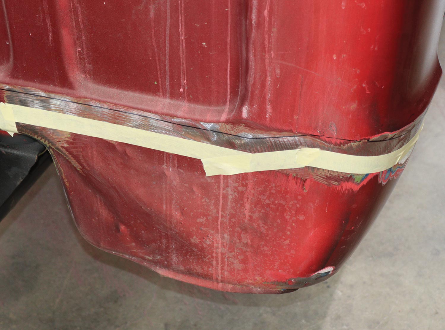 for the cut line to remove the original cab corner 1-inch masking tape was placed 1 inch below the alignment line