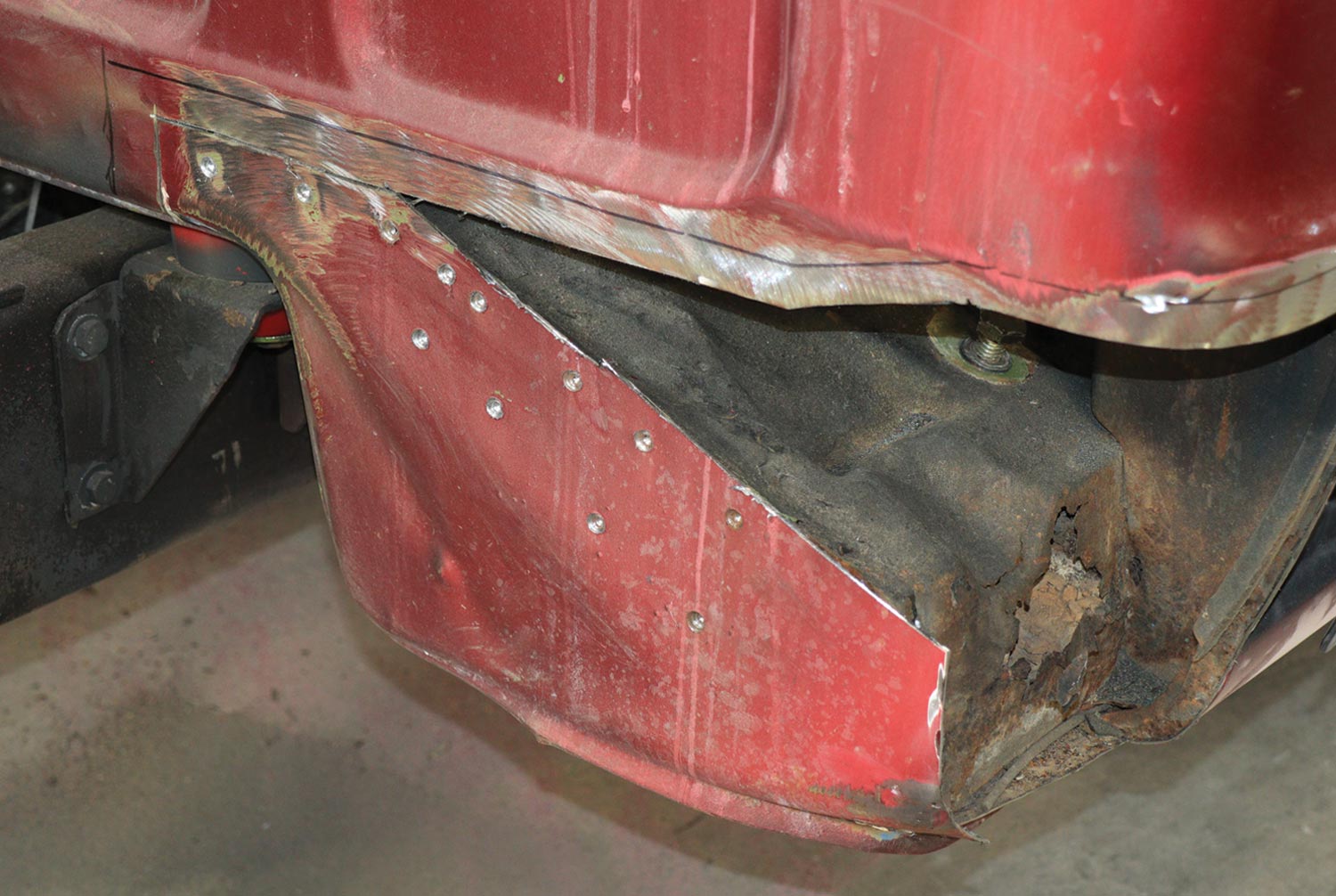 the existing cab corner with factory spot welds