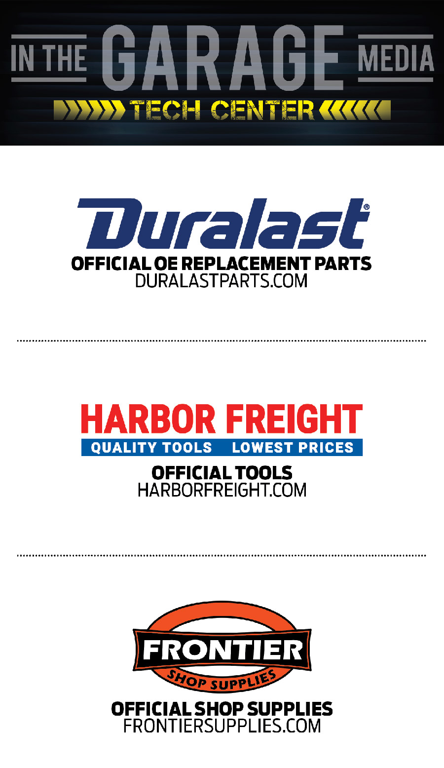Duralast, Harbor Freight, Frontier Logos