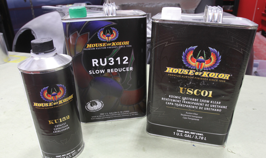 Three cans of House of Kolor liquid equipment