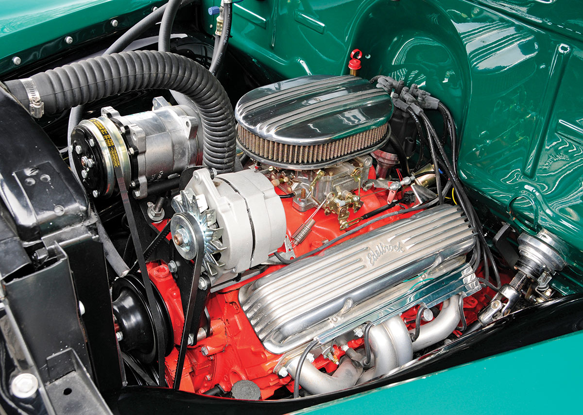 '52 Chevy engine under the hood closeup