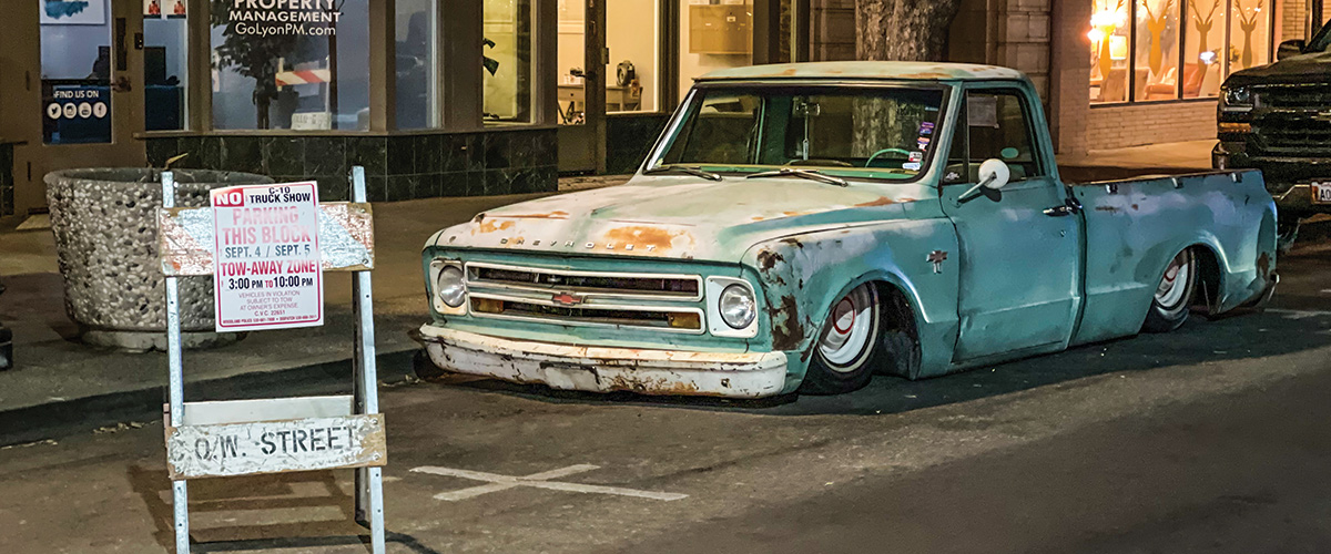 mint chevy truck with rusted areas