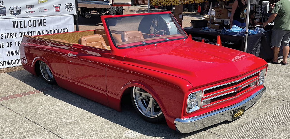 red truck lowered with tan seat detailing