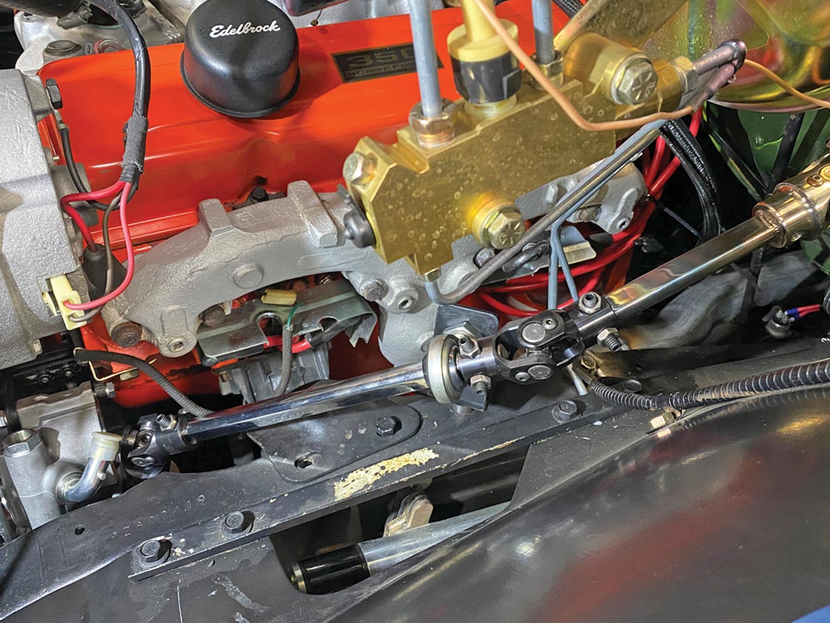 view of the completed column-to-rack steering linkage