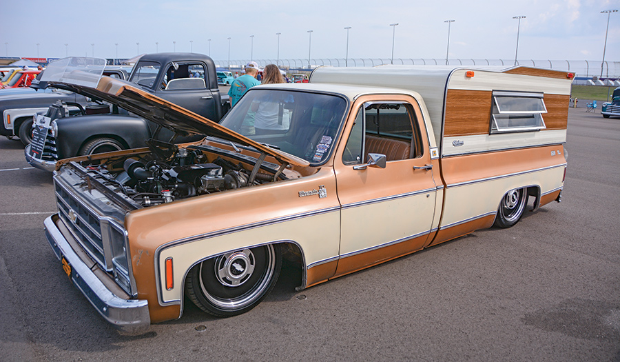 chevy truck with trailer cover and hood open