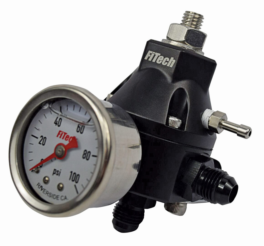 FiTech’s Go Fuel Regulators allow fuel pressure to be adjusted from 30-70 psi. Tight Fit regulators will support up to 1,000 hp while the High Horsepower model will support 2,000 hp. Regulators feature -6 ORB ports along a vacuum/boost port and will accept a gauge. Two models are available; a compact unit with a single output as well as a larger, dual-output model. 