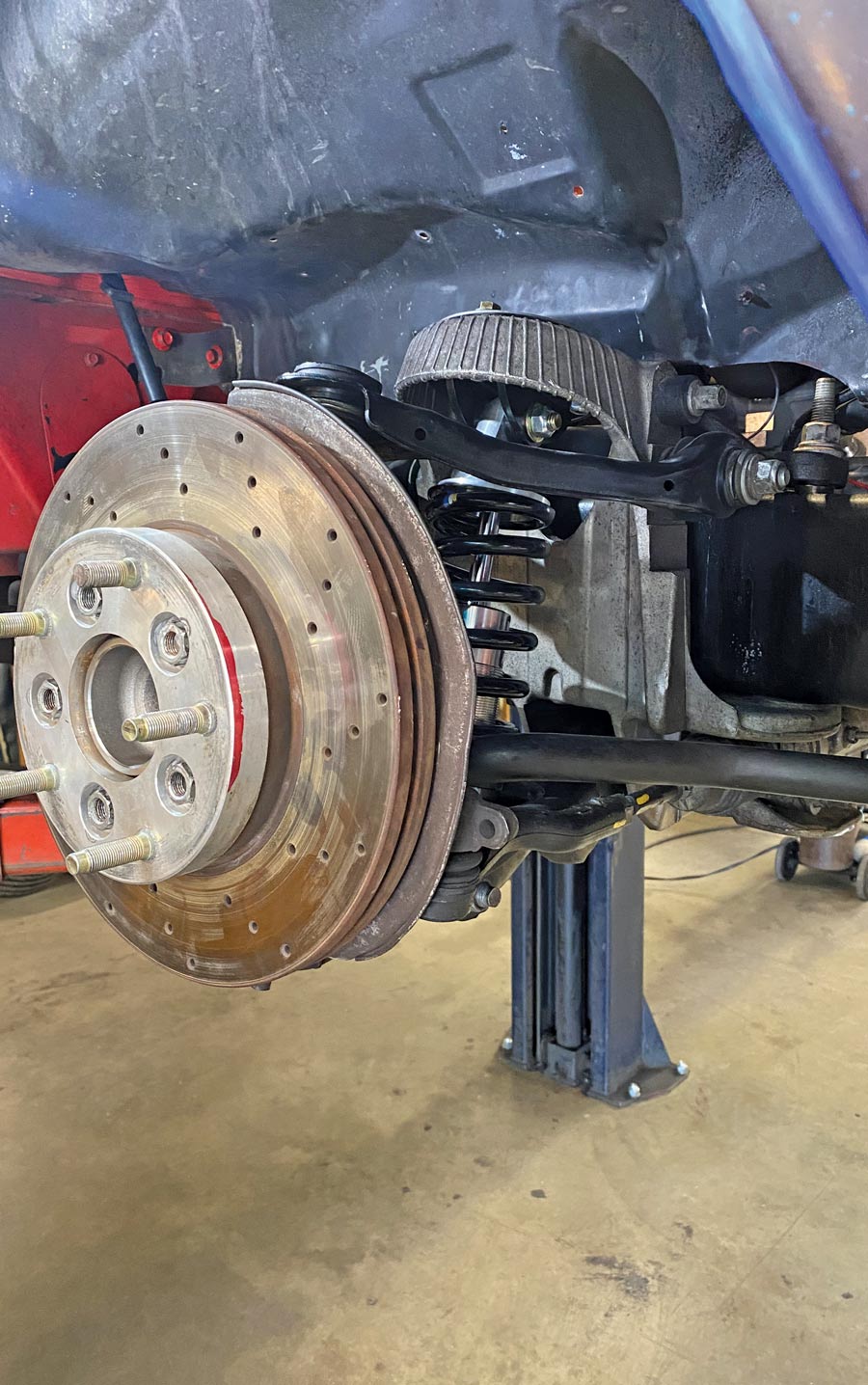 Now the sway bar can be reconnected and the brake caliper reinstalled.