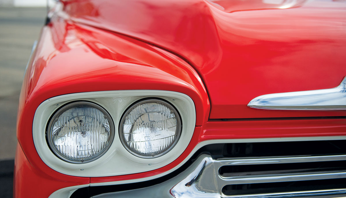 ’58 Chevrolet Apache headlight closeup