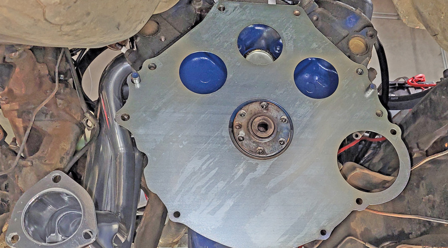 Due to the smaller-diameter flywheel and bellhousing, the starter plate had to be replaced to match. Modern DriveLine had the right one in stock.