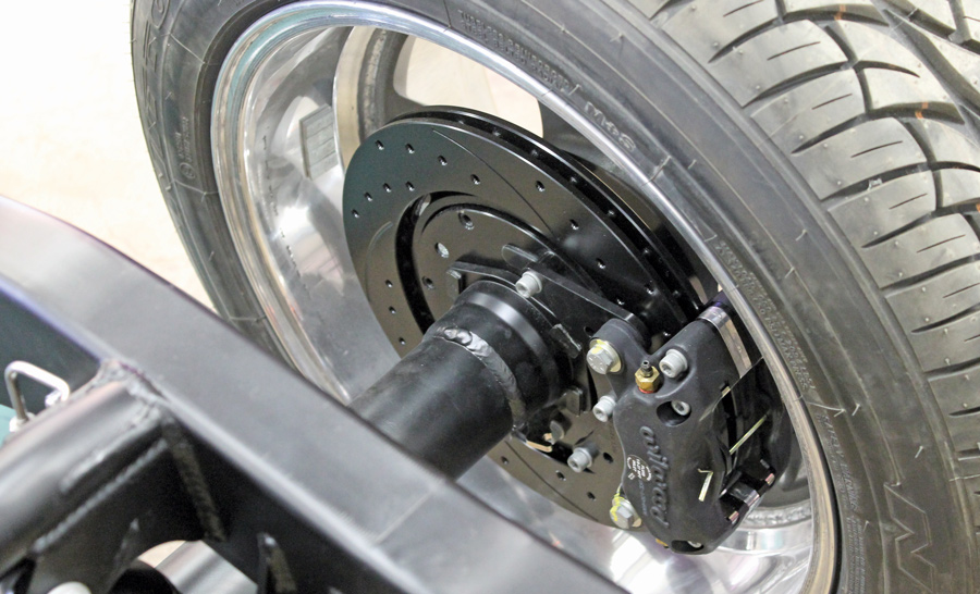  A 12.19-inch Wilwood brake was used with a mechanical parking brake, but there is an option for an electronic parking brake as well.