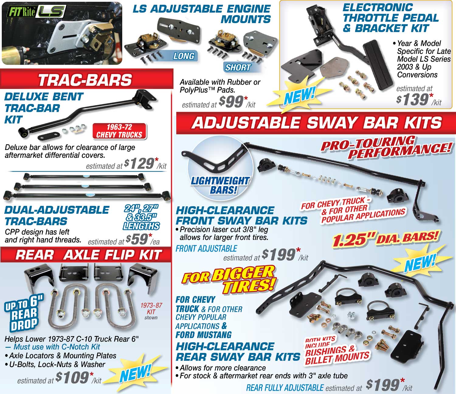 Trac-Bars, Rear Axle Flip Kit, Adjustable Sway Bar Kits