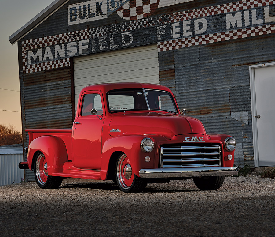 '49 GMC front view in front of feed mill