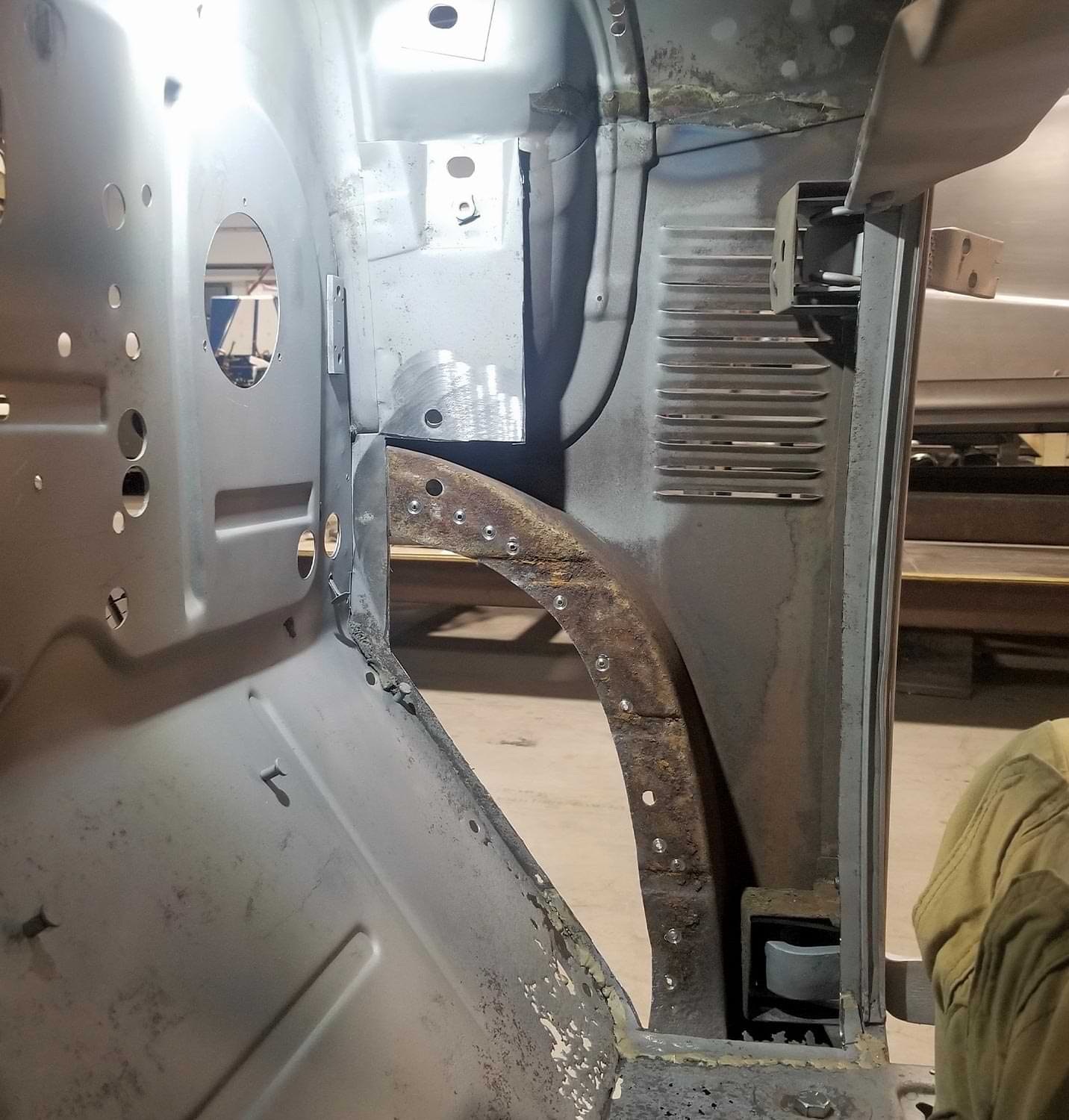view from inside of the truck of the passenger side of the cowl with the passenger side wall removed