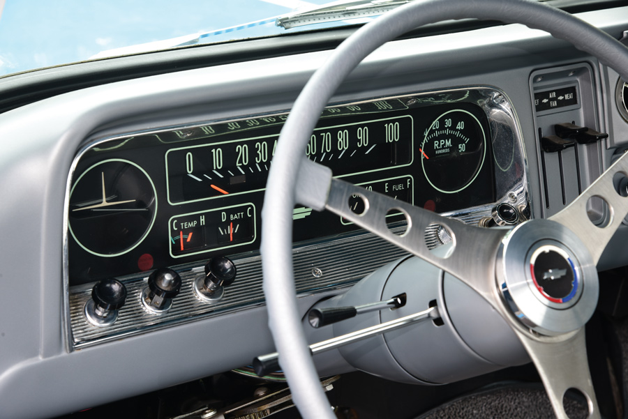 Steering Wheel and Dashboard in a ’66 Chevy Custom Cab C10