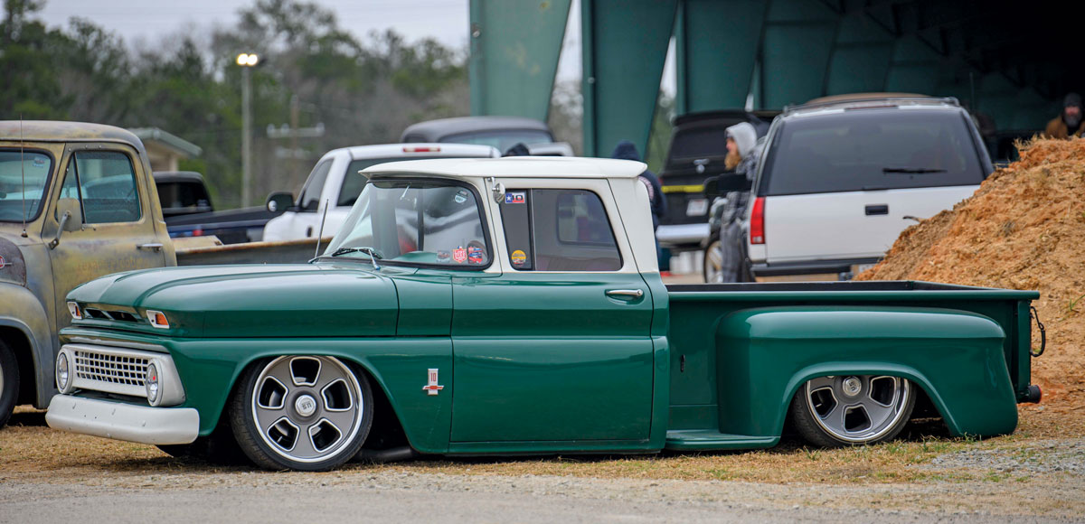 Green and white lowered Chevy C-10