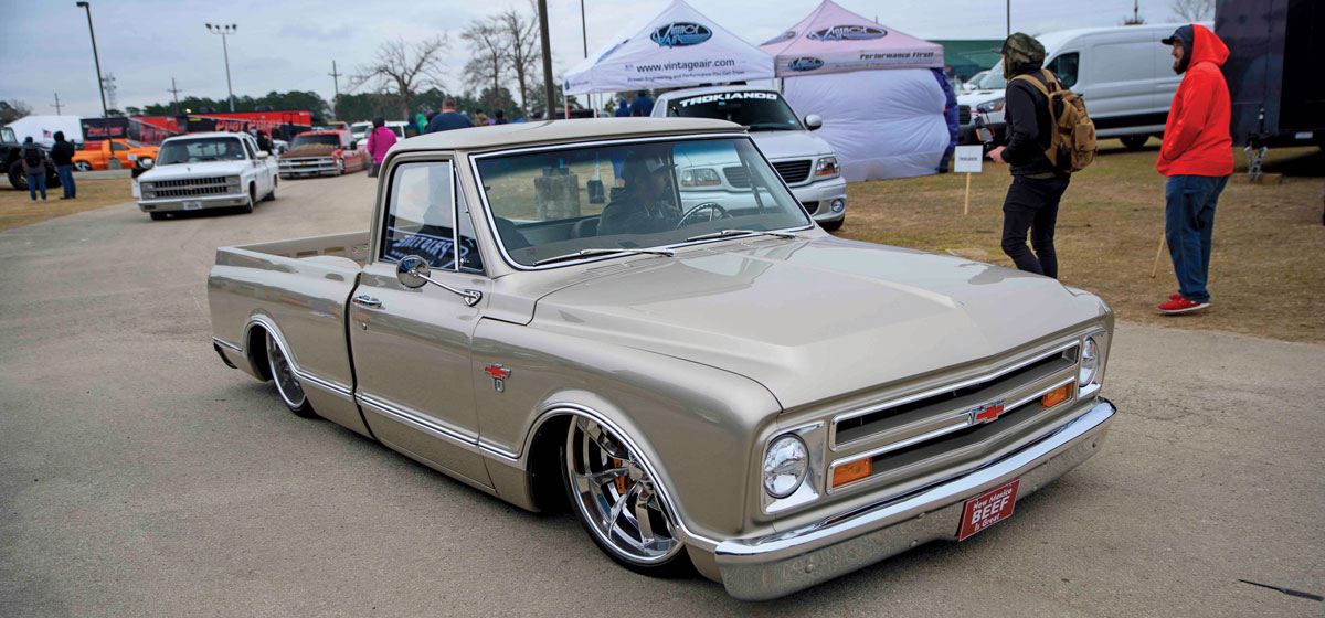 Lowered silver Chevy truck