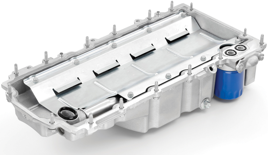 the standard dry-sump setup as utilized in the production C7 Corvette and a wet sump design