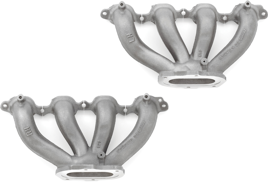 A pair of proprietary tuned cast four-into-one short-header exhaust manifolds