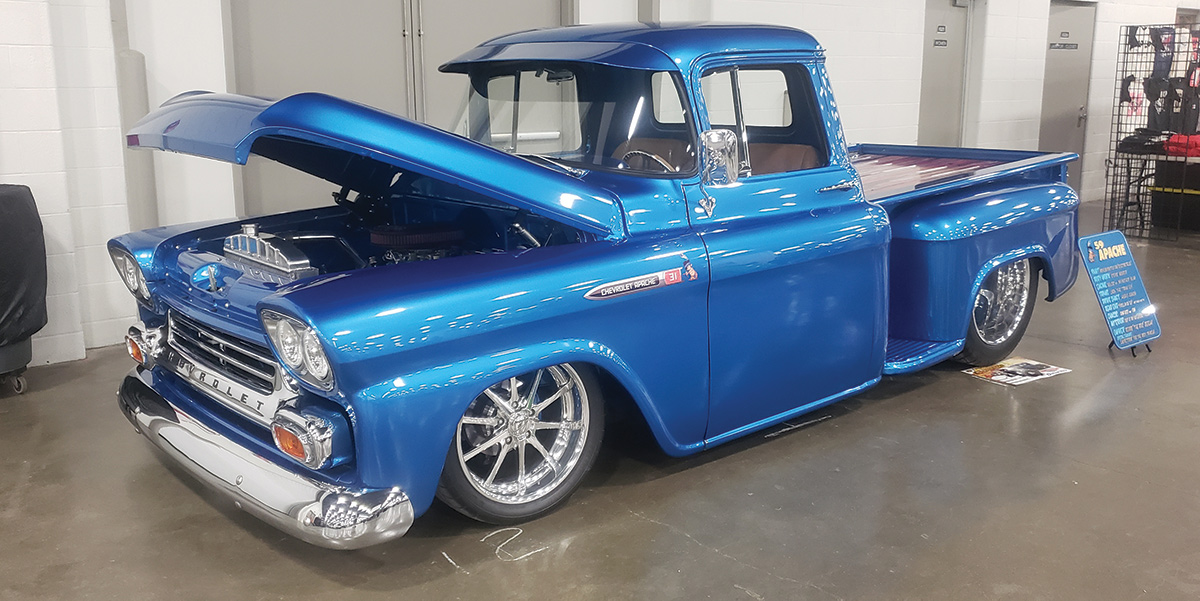 shiny bright blue chevy truck