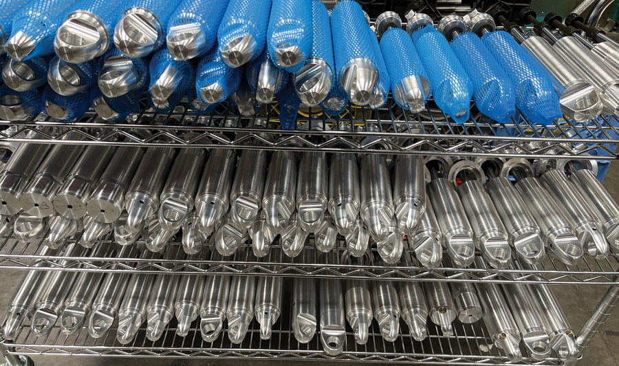rack full of Aldan billet aluminum shock bodies