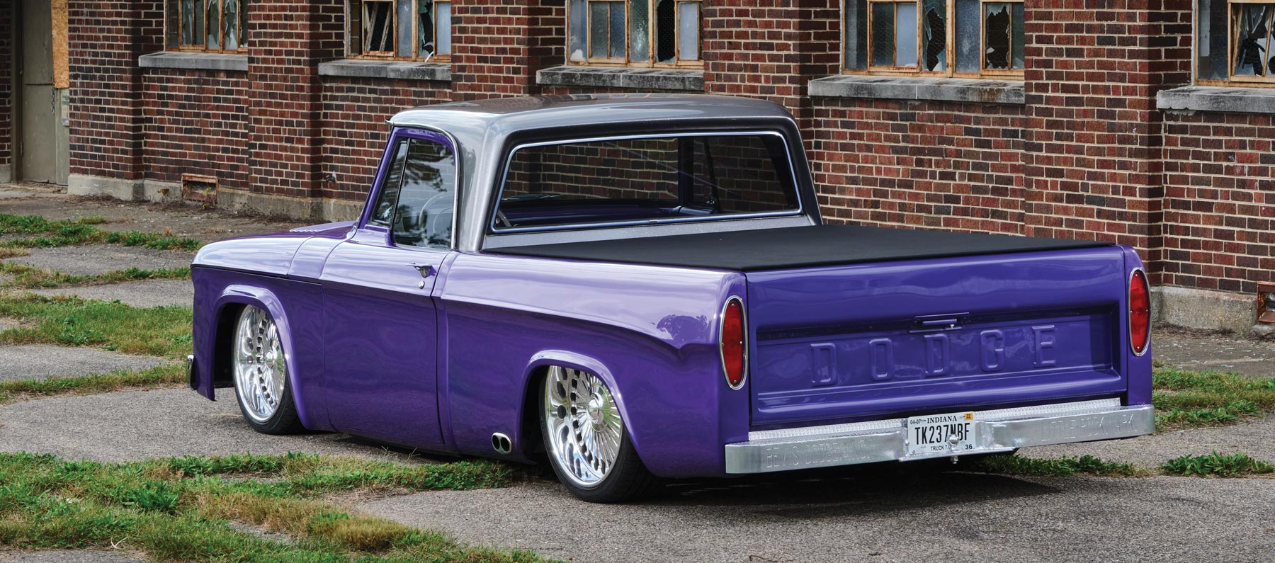rear of purple truck