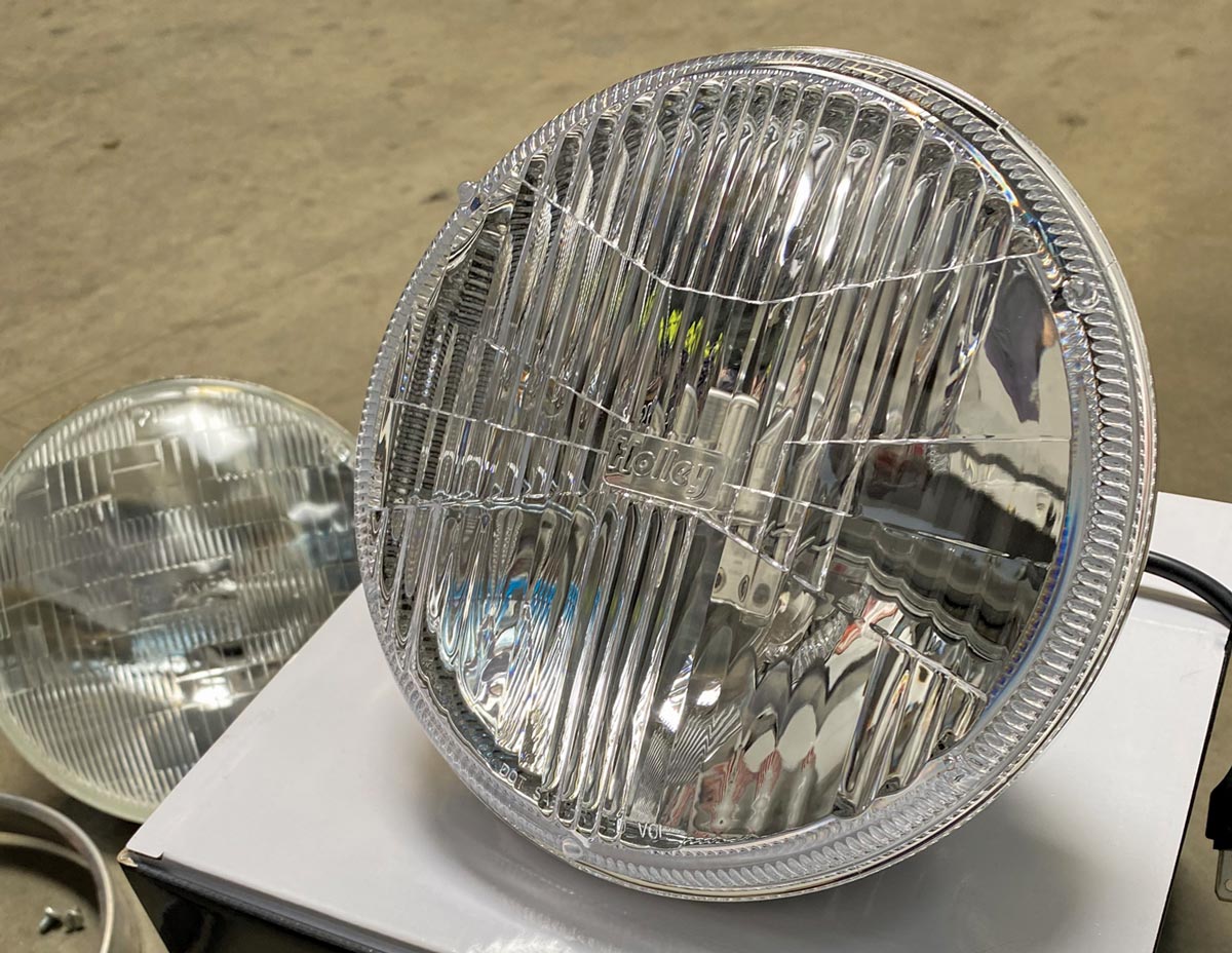 a Holley RetroBright “sealed beam” LED in the Classic White (3000K) illumination