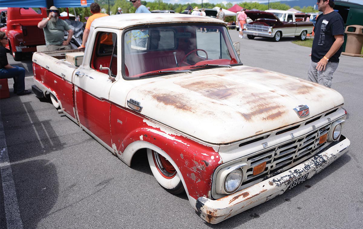 slammed red and white patina 60s ford f100