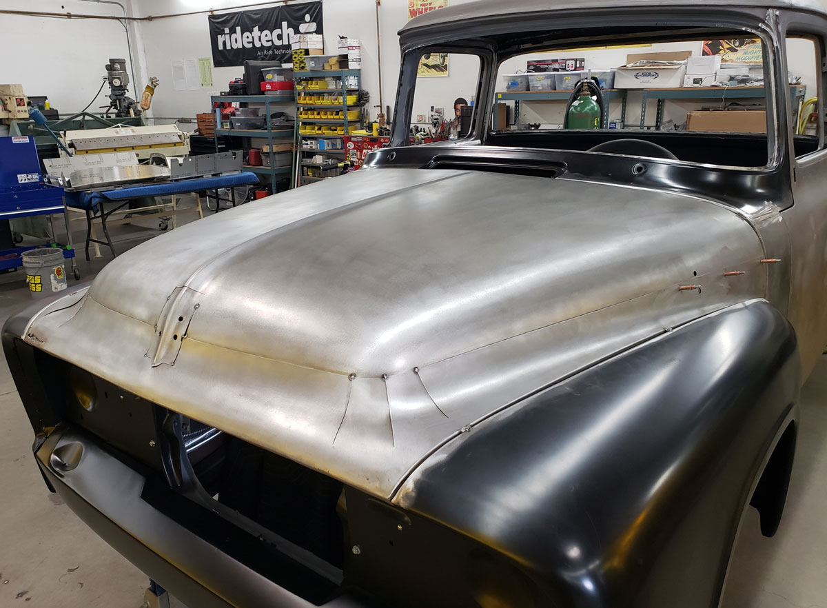 ’56 F-100 hood in place