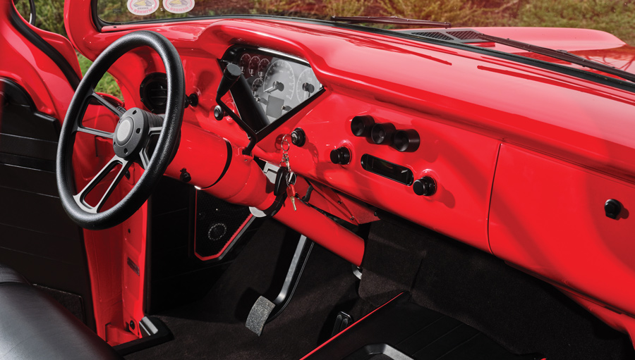 dashboard and steering in a '58 Chevy