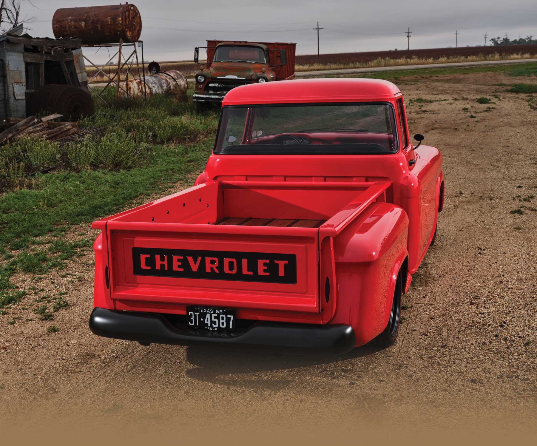 rear of red '58 Chevy