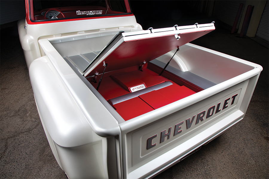 trunk of white '57 Chevy